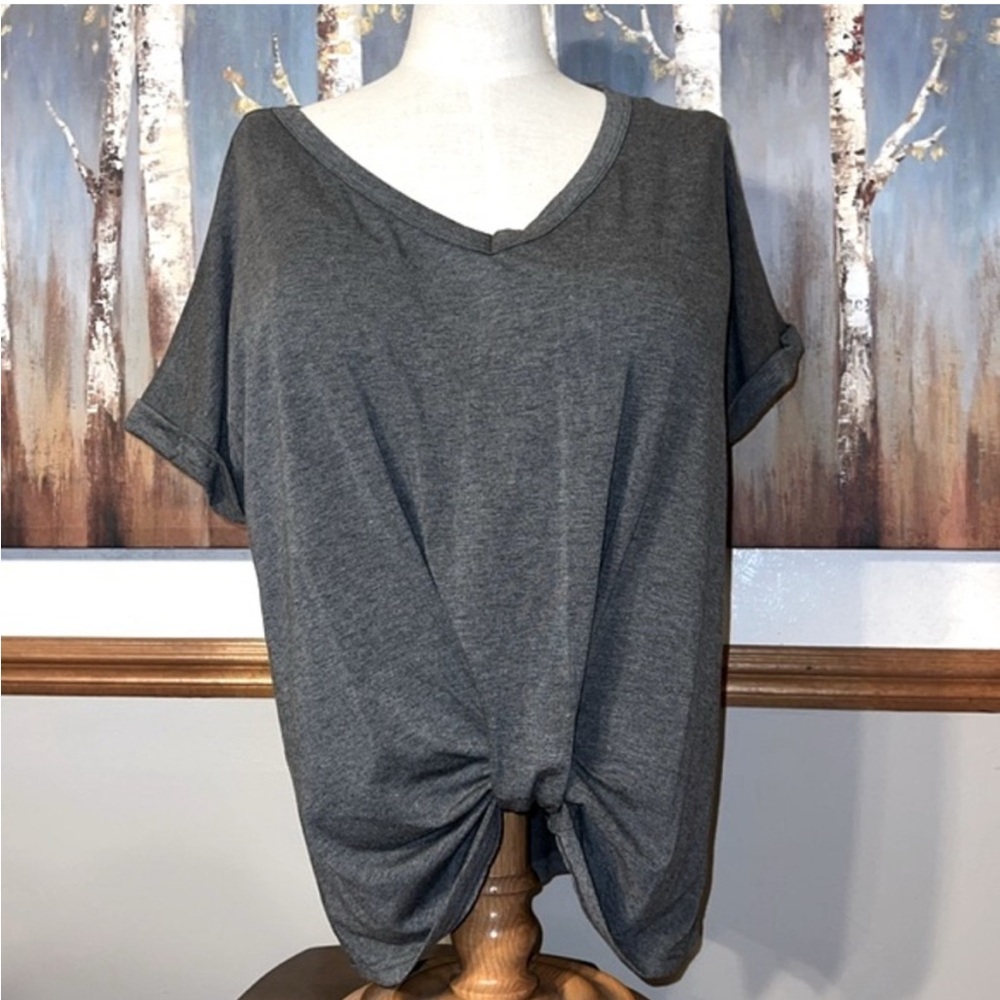 Gray V-Neck Women's Top